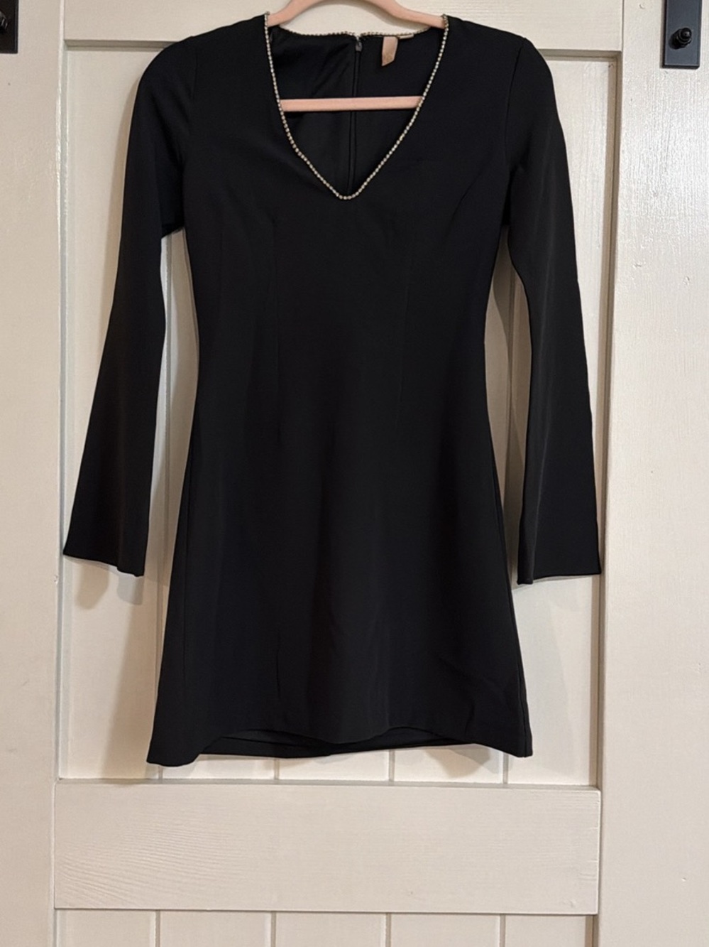 Evolutionary Apparel Black Long-Sleeve V-Neck Dress with Beaded Trim